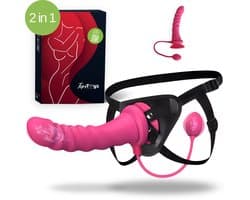 TipsToys® 2-in 1 Vibrerende Strapon - Dildo met Afstandsbediening, Zuignap, Voorbind Harnas & Buttplug - Prostaat, Clitoris & G spot Stimulator - Pegging Vibrator Anaal - Seksspeeltjes voor Koppels, Vrouwen & Mannen - Beginner Sex Toys - Remote app
