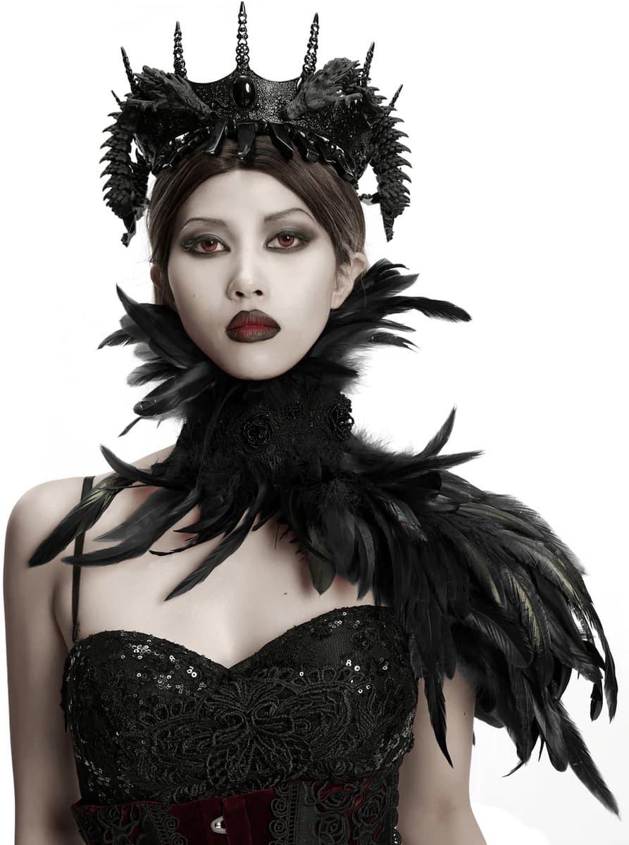 Zwarte Veren Stola Dames – Fetish Feather Cape – Lingerie Styling – Luxe Kinky Look – Statement Lingerie Accessoire – Erotisch Clubwear Styling – Boudoir, Kinky & Burlesque Events – Wasteland, B.I.T.C.H. – One Size – Dare to Undress — afbeelding 1