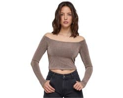 Dames Off Shoulder Glitter Longsleeve Shirt Bordeauxrood
