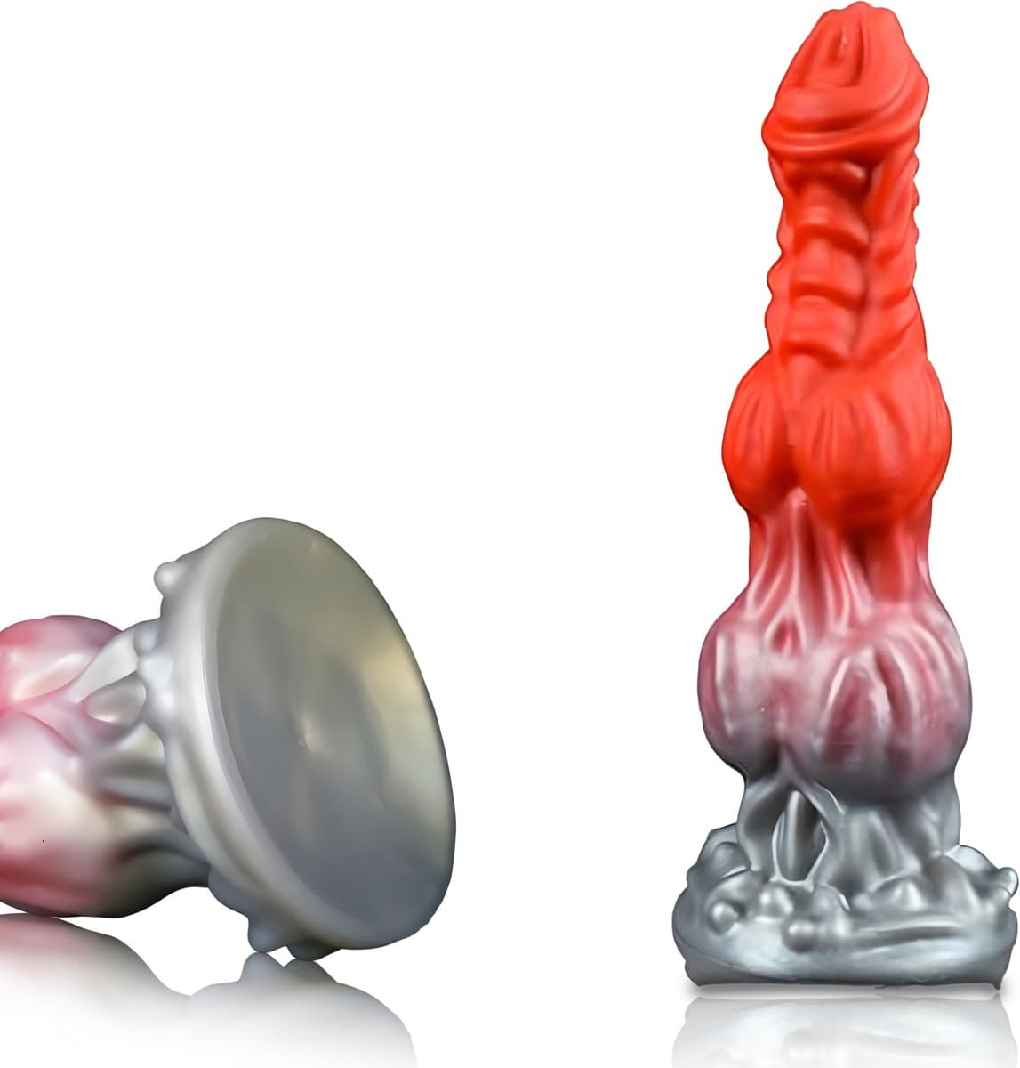 JustFun Fantasy Dildo - 25 CM - Met Zuignap - Sex Toys voor Mannen & Vrouwen - Monster Anal Plug XXL - Rood / Grijs — afbeelding 1