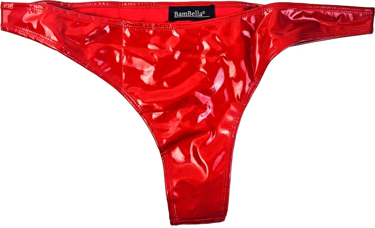 BamBella® Erotische slip- Maat L/XL- Wetlook String Dames - Rood Datex mix latex en stof ondergoed Sexy BDSM kleding — afbeelding 1
