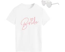 T-shirt JGA Vrouwen met Accessoires - Wit en Roze - Bride to Be Set met Armband, Bril en Tattoo-sticker voor Vrijgezellenfeest