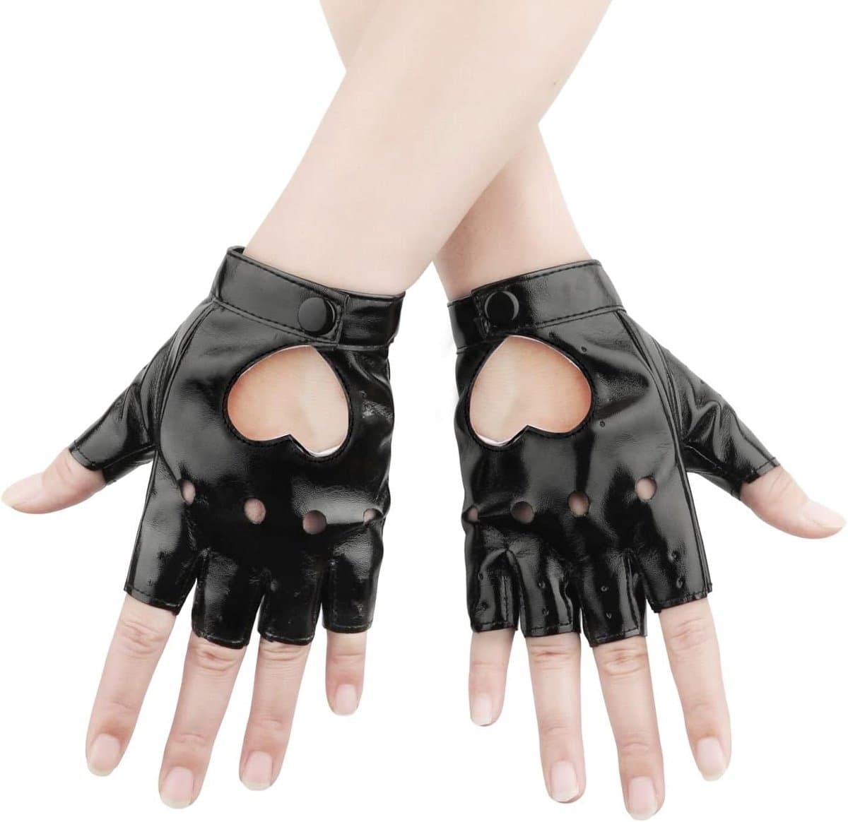 Half Finger Gloves Vrouwen Leder Zwart - Vingerloze Handschoenen Dames Tieners Cosplay - Halloween Kostuum Accessoires - Geschikt voor Feestjes Theater Optredens - Zwarte Kort Zacht-Kunstleder Model — afbeelding 1