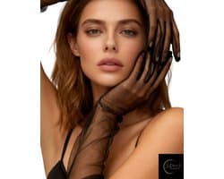 Scarlet Whisper – Zwarte Sexy Mesh Handschoenen voor Dames – Lange Transparante Lingerie Handschoenen – Verleidelijk Erotisch Accessoire voor Avondjurk, Clubwear & Fotoshoot – Dare to Undress