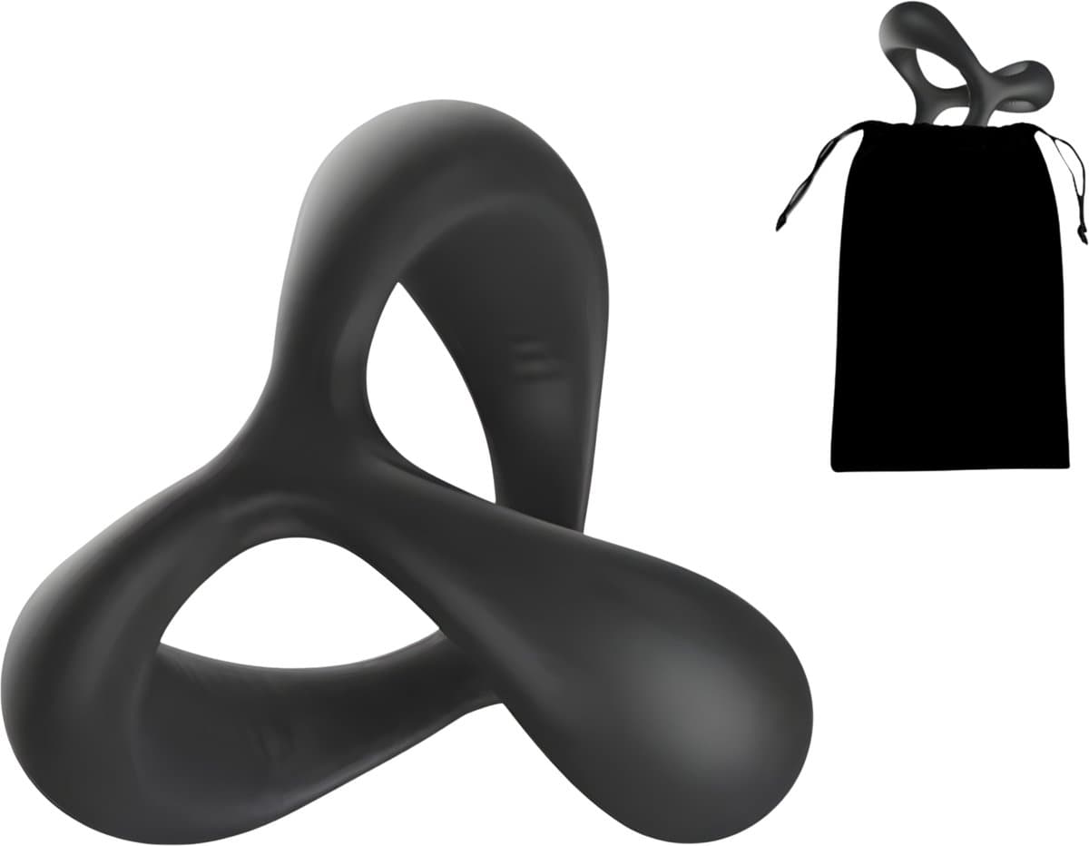 JustFun 2-in-1 Cockring - Sex Toys voor Mannen - Ballstretcher BDSM - Penisring - Seksspeeltjes voor Koppel - Zwart — afbeelding 1