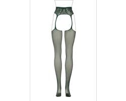 Shots - Le Désir DES051GRNOS - Fishnet/Lace Garter Stockings - One Size - Midnight Green XS - XL