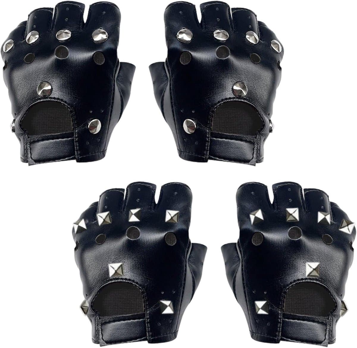 Handschoenen zonder vingers, elegant, punk-handschoenen, PU-leer, vingerloze klinknagels voor Halloween, vrouwen, meisjes, cosplay, prestaties, gothic, zwart, herenaccessoires — afbeelding 1