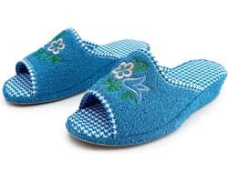 Pantoffels voor dames, badstof, open sleehak, pantoffels, kurk, comfortabele seniorenschoenen, zomer, zacht, licht, orthopedisch, borduurwerk
