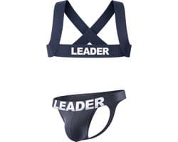 LEADER Essentials Multipack 1x Thong + 1x Harness Navy - MAAT XS - Erotisch Heren Ondergoed - String voor Man - Sexy mannen String