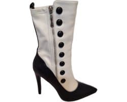 RUON-ENKELLAARSJE IN WHITE LEDERLOOK -BLACK DETAILS-NAALDHAK 9 CM-41