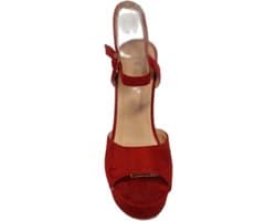 CH.CREATIONS-EROTISCHE PUMP-SUEDELOOK-RED-PLATEUZOOL 3CM/HAK12CM-38