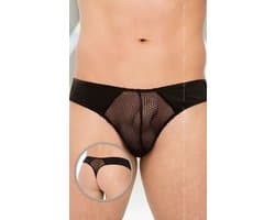 Sexy doorzichtige string met visnet zwart XL
