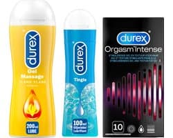 Durex - Play Massage 2/1 Sensitive 200ML - Play Tingle Glijmiddel 100ML - Condooms Orgasm Intense Stimulerende Gel 10st
