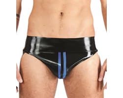 Mister B rubber jockstrap zwart met blauwe bies xl