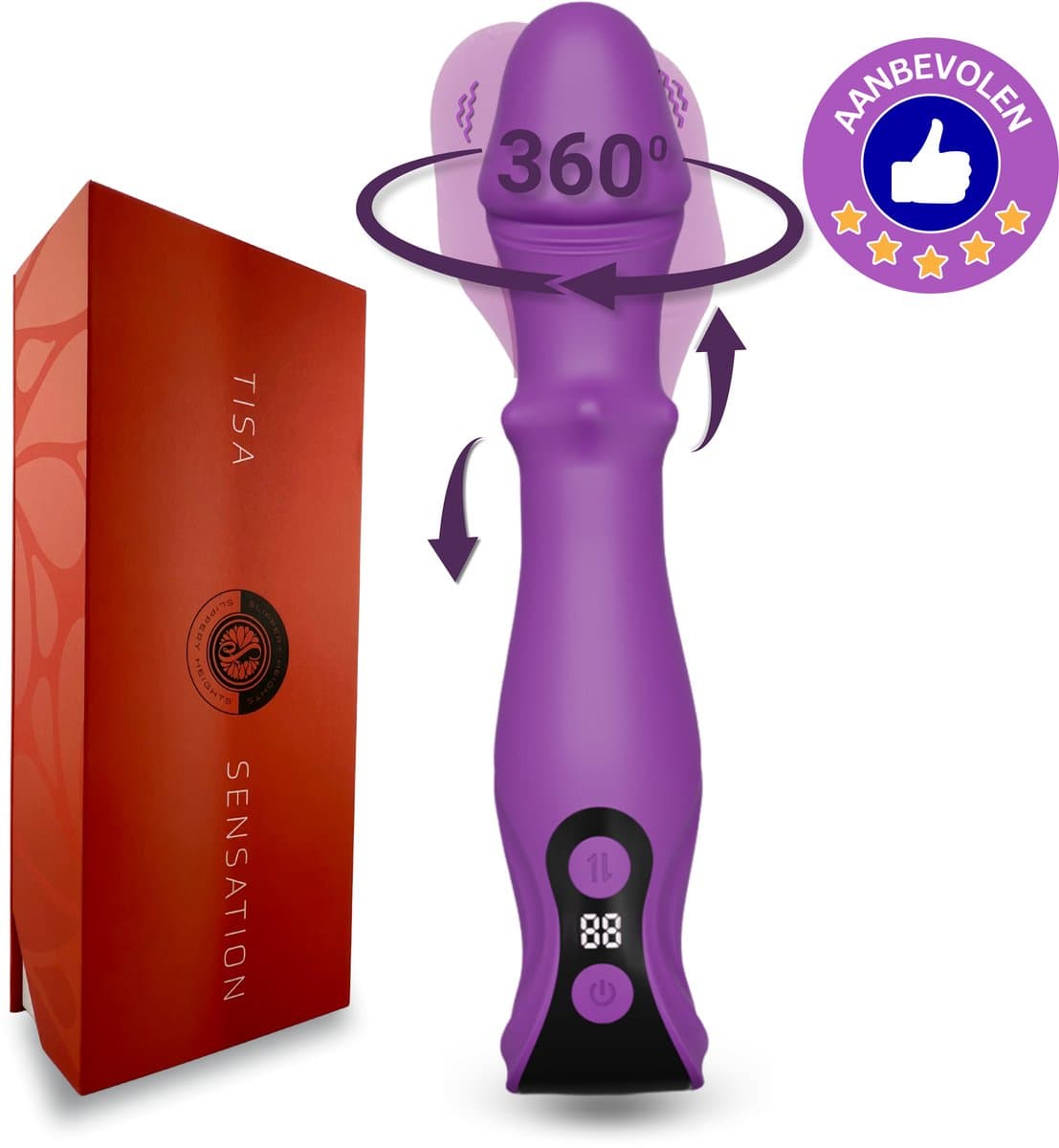 SlipperyHeights® Tisa - Triple 360° Stotende Vibrator - Clitoris en G-Spot Stimulatie - LCD Scherm - Intense 27 Standen - Siliconen Sex Toy voor Vrouwen - Dildo - Donkerpaars — afbeelding 1