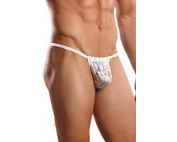 Herenslip met kant in wit - Transparante heren tanga string slip - Maat XS tot 4XL beschikbaar