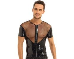 Transparante PU Lederen vest - BDSM Shirt - Club en Feest - Visnet - Zwart