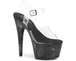 Pleaser - BEJEWELED-708DM Sandaal met enkelband, Paaldans schoenen - Paaldans schoenen - 41 shoes - Zwart/Transparant
