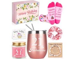 Verjaardagscadeau Set - Geschenkdoos Vrouw - 21e Verjaardag Vieren - Compleet Samengesteld - 7 Delig - Rosé