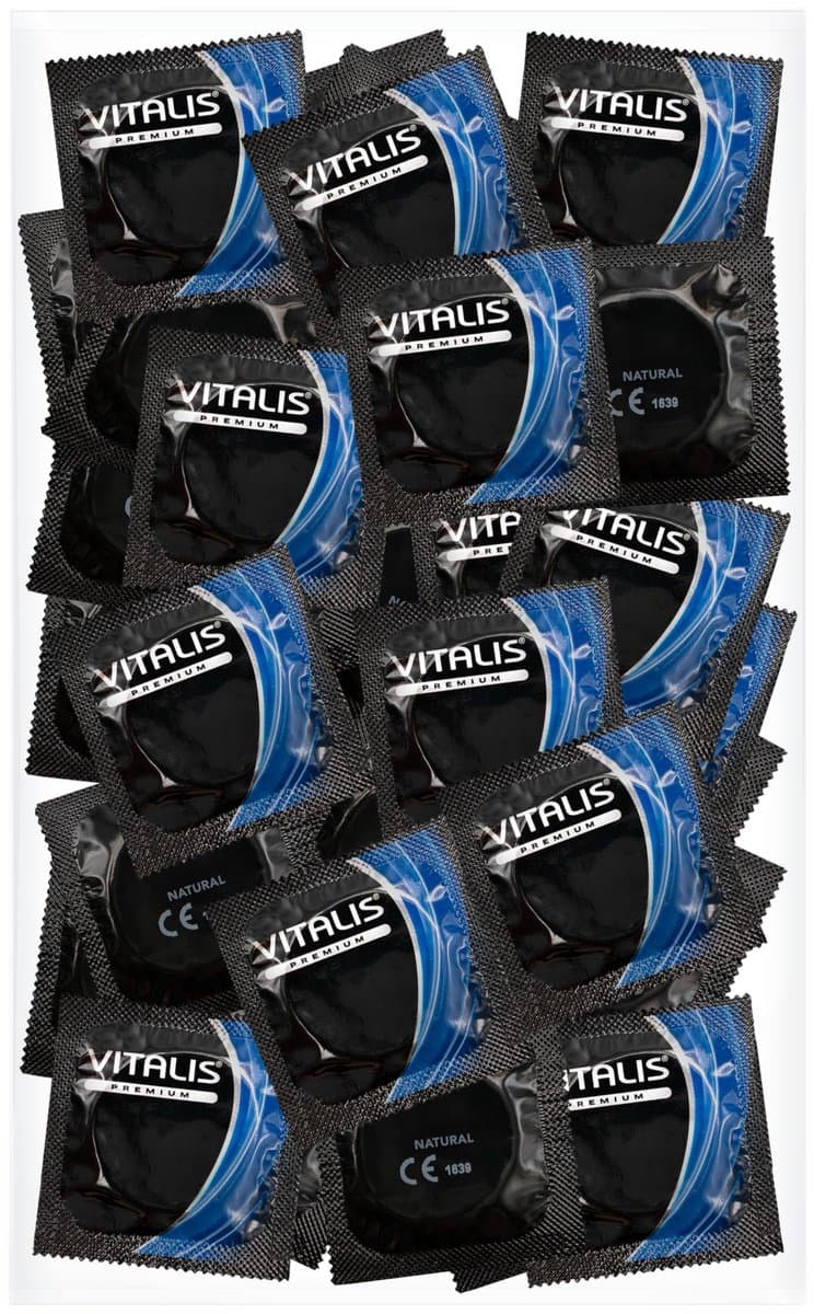 VITALIS 100 condooms pack Natural, Nominale breedte 53 mm, Gevoelsechte natuurkleurige, met glijmiddel op siliconenbasis — afbeelding 1