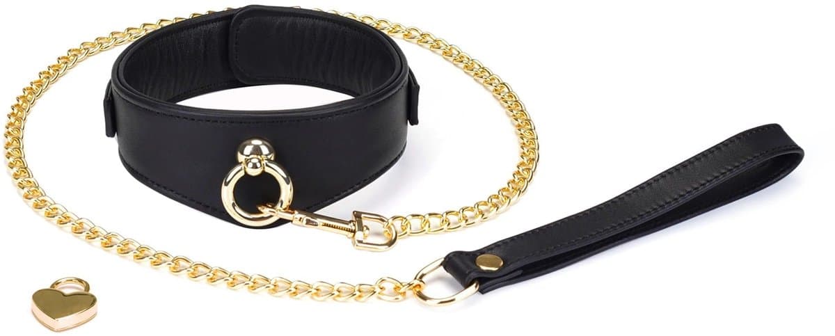 Liebe Seele - Dark Secret - Exclusieve Curved Collar Met Leiband En Gouden Hardware - Zwart/Goud — afbeelding 1