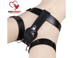 Kuisheidskooi vrouwen - Leder - Inclusief sleutel en sloten - Chastity - BDSM ondergoed - Slip - One size - Volledig verstelbaar