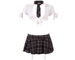 Cottelli Collection – Stout School Meisje Set met Rok en Top voor Ondeugende Meiden – Maat XL – Wit