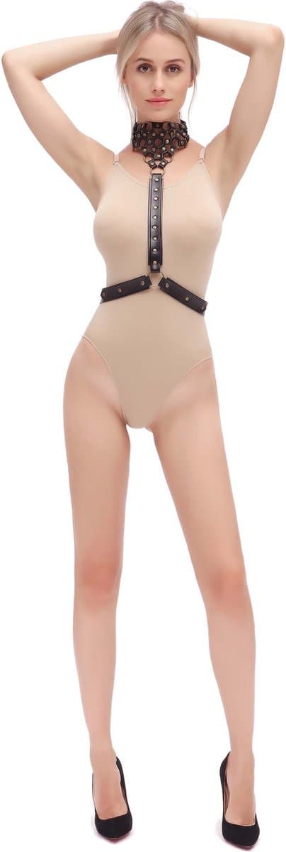 Fixxx - Harnasje met collar - PU-Leder - Verstelbaar - One Size - Zwart — afbeelding 1