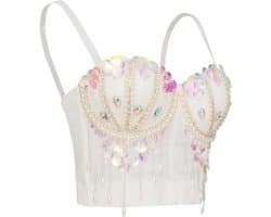 Gothic Punk Bustier Corset voor Dames met Strass, Fringe en Beaded Design - Sexy Top voor Feestjes en Avonden — afbeelding 1