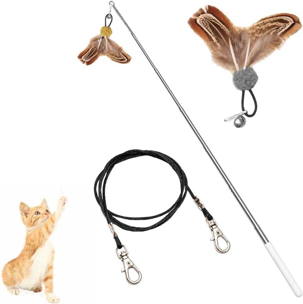 Interactieve kattenhengel met schaalbare stangen, kattenspeelgoedstaaf met veren voor kittens of katten — afbeelding 1