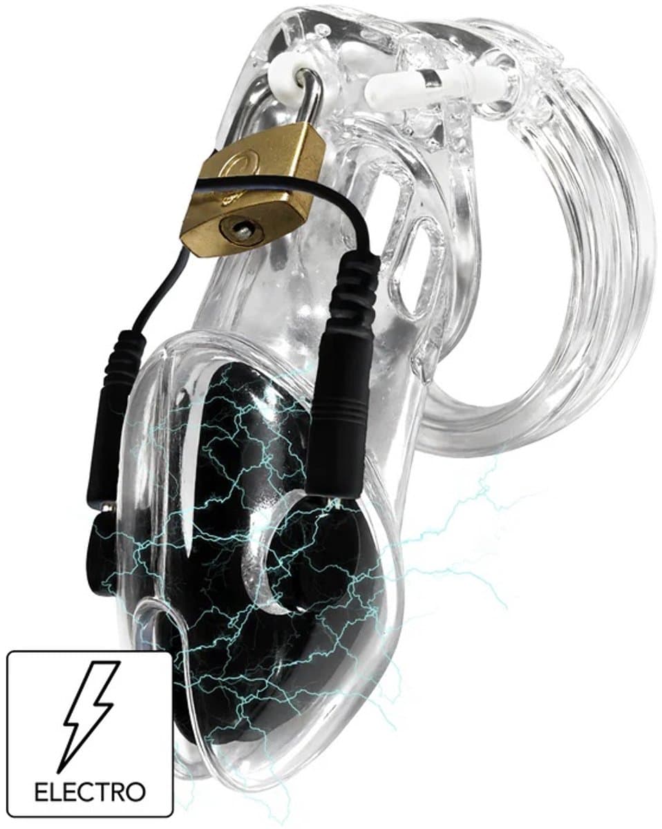 Electro Cock Cage - Peniskooi - Kuisheidskooi - BDSM - Transparant - Met slot - Electro seks - 3 maten cockringen — afbeelding 1