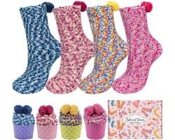 Set van 4 Paar Pluizige Warme Sokken voor Dames - Fluffy Wintersokken en Cadeauset