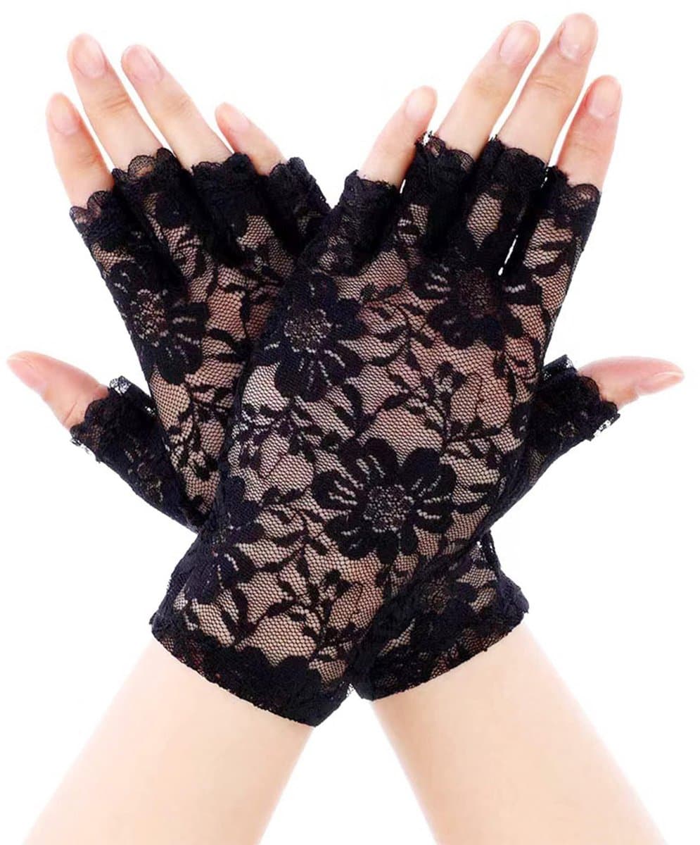 Dailygoods- Handschoenen Vingerloos - Kanten Ellebooghandschoenen - Bruidsaccessoires - Halve Vinger - Zwart - Sierlijke Patronen - Vingerloze Handschoenen — afbeelding 1