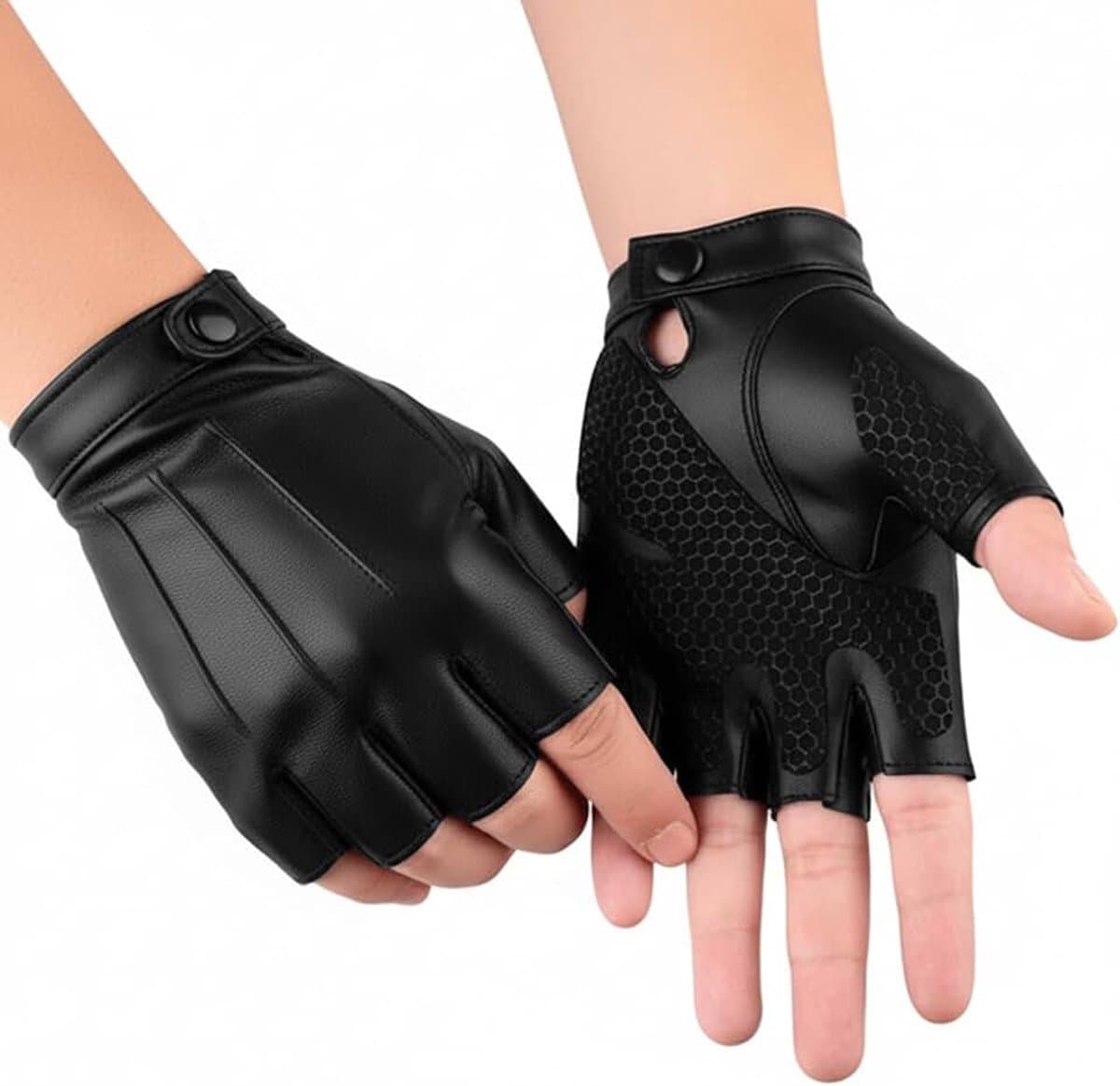 Handschoenen, vingerloos, antislip, PU-leer, halve vingers, zwart, punk-handschoenen, zonder vingers, voor heren en dames, winter, leer, autorijden, motorfiets, autohandschoenen, trainen — afbeelding 1