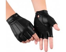 Handschoenen, vingerloos, antislip, PU-leer, halve vingers, zwart, punk-handschoenen, zonder vingers, voor heren en dames, winter, leer, autorijden, motorfiets, autohandschoenen, trainen