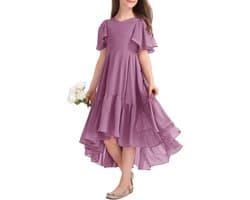 Zomerjurk voor meisjes met V-hals en ruches - Elegante A-lijn casual partyjurk