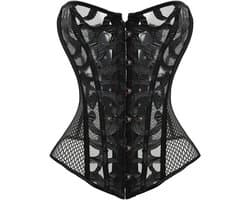 Sexy Zwart Overbust Korset met Vetersluiting en Uitbening - Taille Cincher Bustier voor Dames