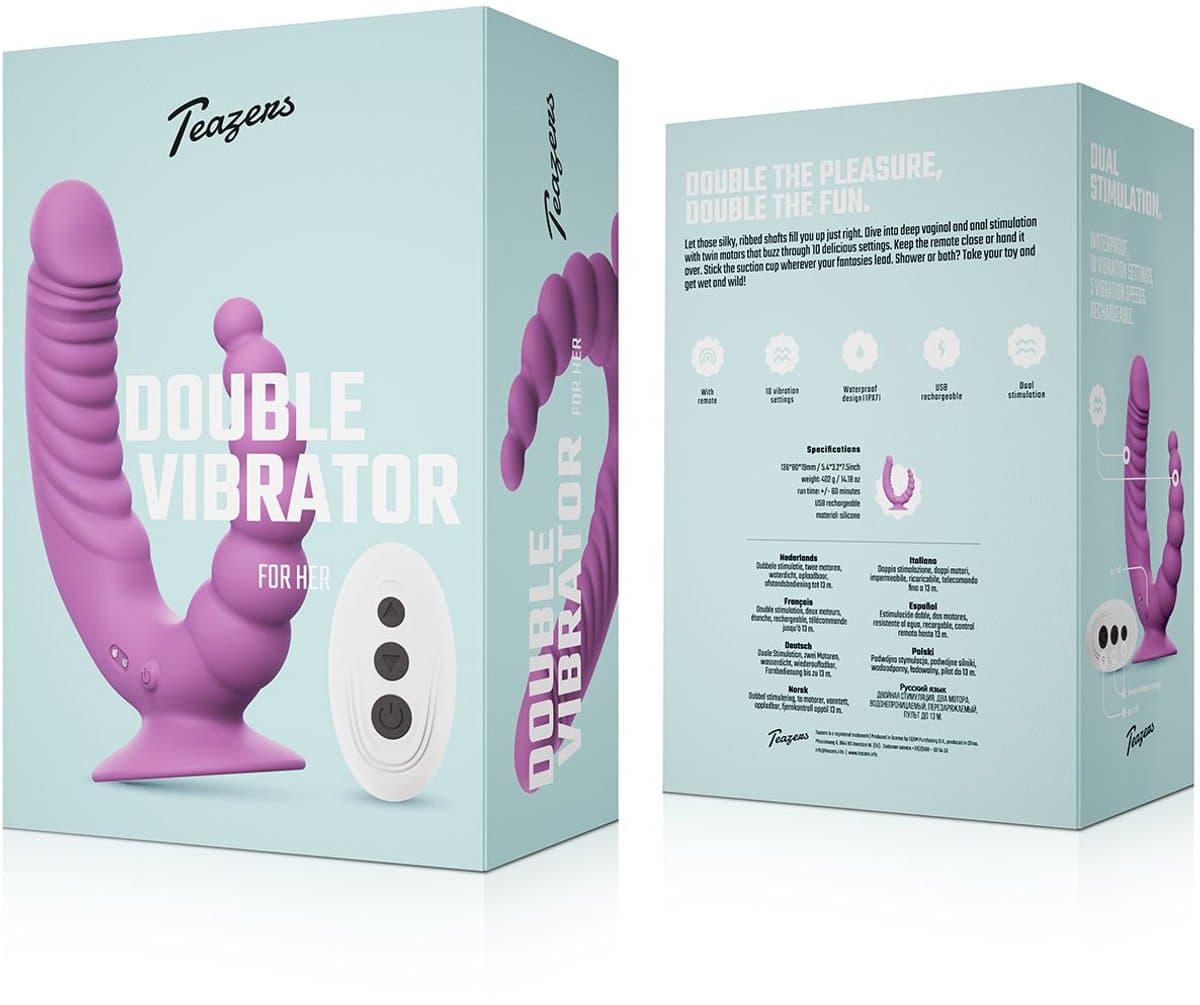 Teazers - Double Vibrator met Zuignap en Afstandsbediening - Paars — afbeelding 1