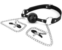 Tepelklemmen - Ball gag - Zilver zwart