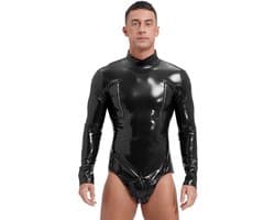Bodysuit Lingerie Heren Lakleer - Clubwear - Rits - Catsuit - Zwart - Man