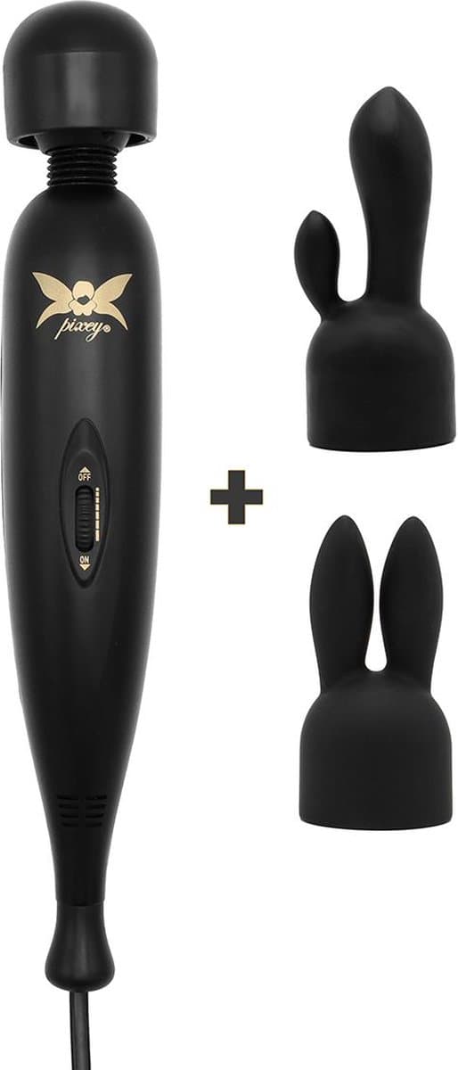 Pixey Turbo - Wand Vibrator - Massager - Black Edition - Met Twee Opzetstukken — afbeelding 1