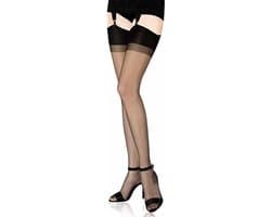 Clio Kousen - Jarretel Kousen - Zwart met Zwarte Naad - 10 Den. - T5 - XL