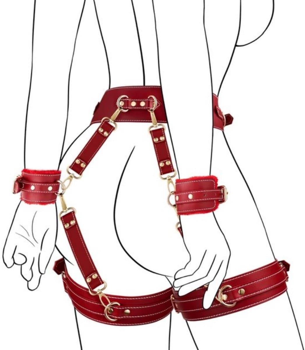 Daity Sex Bondage BDSM-set met 6 onderdelen, inclusief verstelbare handboeien, enkelboeien, dijbeenboeien, blinddoek, kruisband en tailleband. Seksspeeltjes voor volwassenen, geschikt voor mannen, vrouwen en stellen. — afbeelding 1