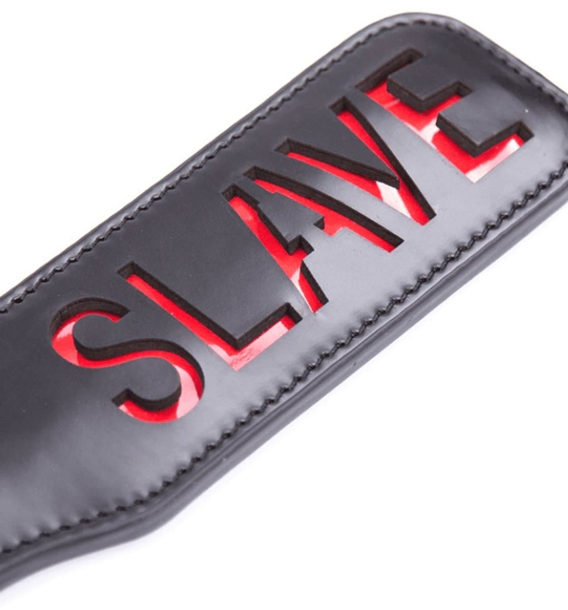 Adultshop - Spankplank SLAVE - kinky - Spankplank SLAVE | Glanzend Zwart PU Leder BDSM Paddle met Rode SLAVE Tekst | Master-Slave Spanking — afbeelding 1