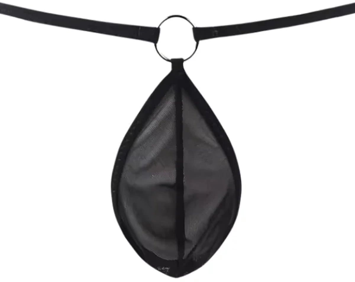 Zwarte Elegante String Herenondergoed Elastische Polyester met Ringdetails – Maat XS tot 4XL — afbeelding 1