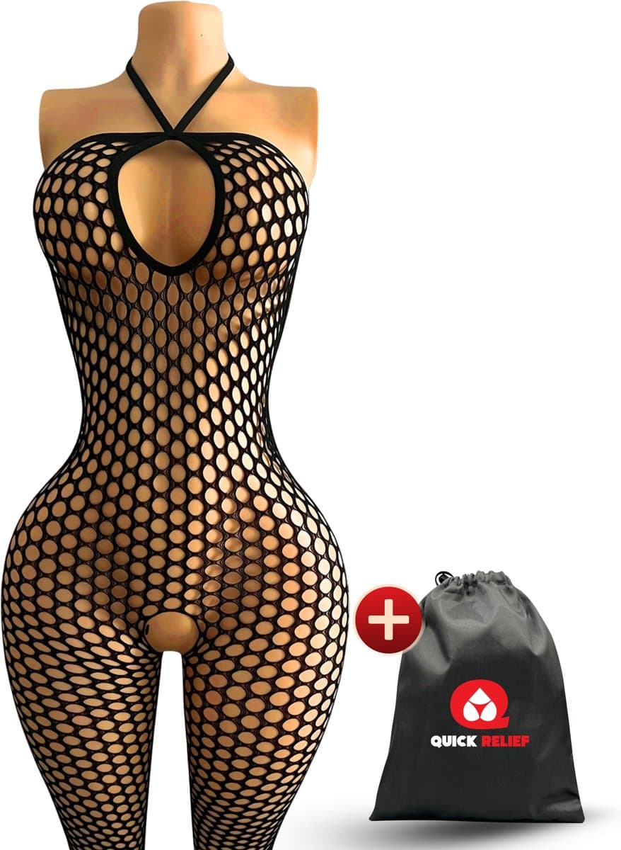 Quick Relief Bodysuit - Visnet - Erotische Body Suit - Open Kruis - Uitdagend Ondergoed - Fishnet Lingerie - Doorzichtig - Panty - One Size — afbeelding 1