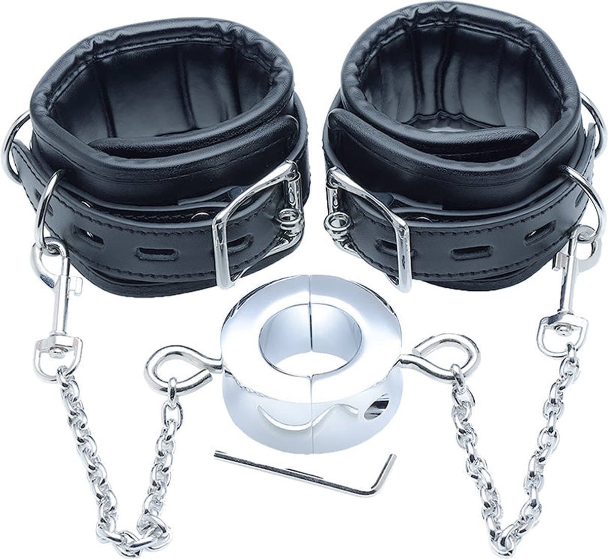 Black Label - Stainless Steel Ballstretcher w. Ankle Restraints — afbeelding 1