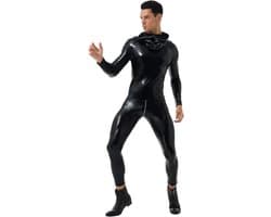 Glanzende Wetlook Heren Jumpsuit met Lange Mouwen en Ritssluiting