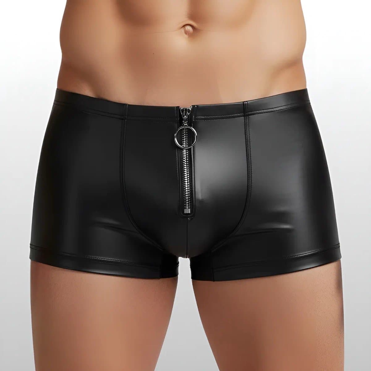 Heren BDSM Boxershort met Ritssluiting Zwart - PU Leder - Sexy Herenondergoed - Maat L | LS313 — afbeelding 1