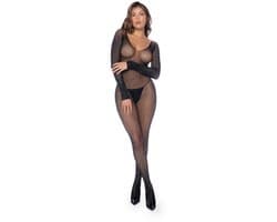 Mapalé Sexy Langarm Fischernetz Strass Bodystocking - Einheitsgröße -/Strass - Zwart